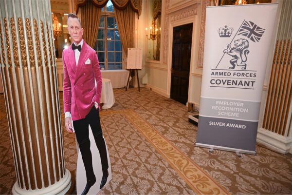 A cut-out of Daniel Craig was part of the ongoing James Bond theme at the Royal Automobile Club.